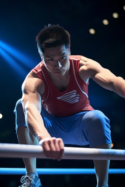 Gratis foto atletische man die fit blijft door gymnastiek te beoefenen