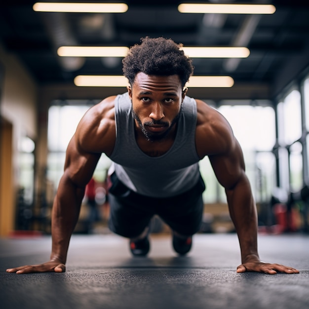 Atletische man die gymnastiek beoefent om fit te blijven