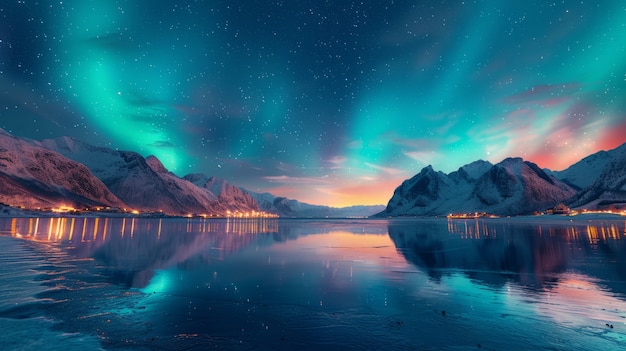 Aurora borealis landschap over de zee