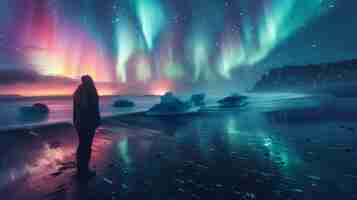 Gratis foto aurora borealis landschap over de zee