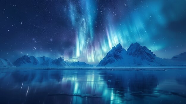 Aurora borealis landschap over de zee