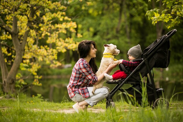 Baby jonge familie lopen moeder