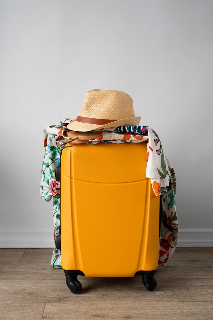 Gratis Foto bagage met hawaiiaanse shirts met bloemenprint en hoed
