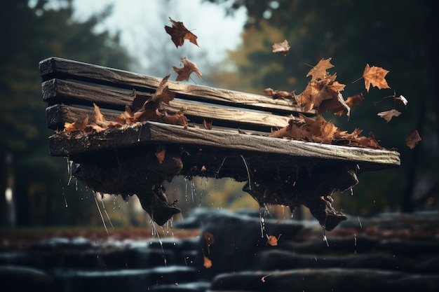 Bank die de wetten van de natuurkunde trotseert door te zweven in de atmosfeer.