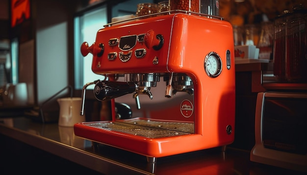 Gratis foto barista maakt verse cappuccino op espressomachine gegenereerd door ai