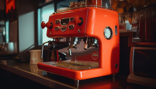 Barista maakt verse cappuccino op espressomachine gegenereerd door AI