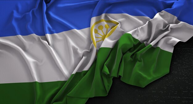 Bashkortostan Vlag Gerimpeld Op Donkere Achtergrond 3D Render