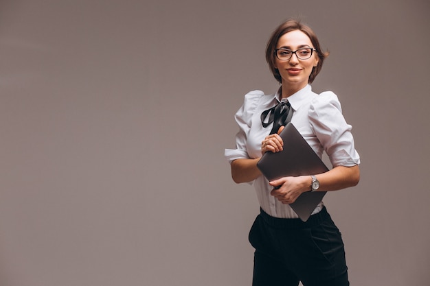 Bedrijfs geïsoleerde vrouw met computer