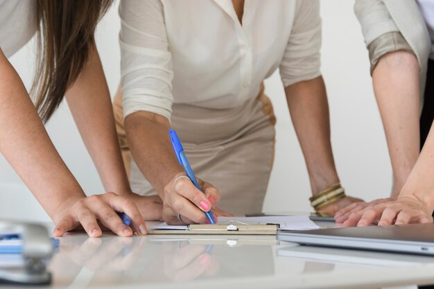 Bedrijfsvrouwen die aan een projectclose-up samenwerken