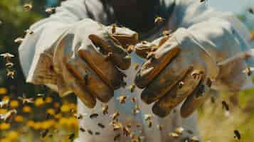 Gratis foto beekeeper working at  bee farm