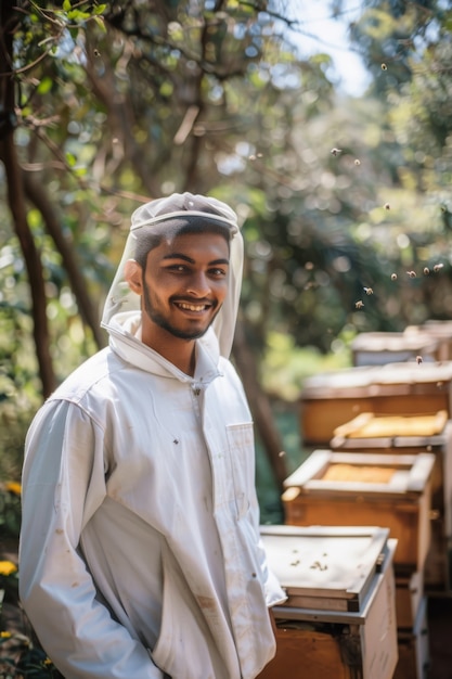 Gratis foto beekeeper working at  bee farm