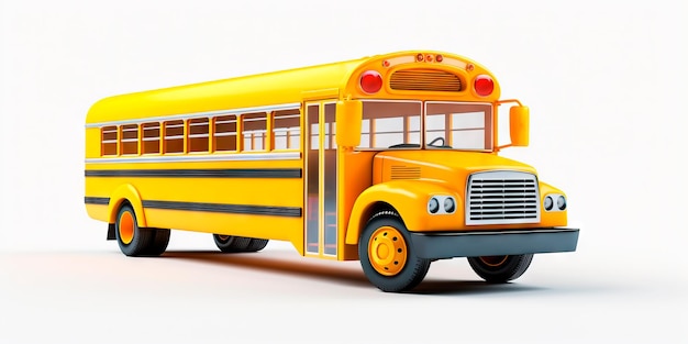 Beeld van gele stuk speelgoed 3D geïsoleerde schoolbus op witte achtergrond