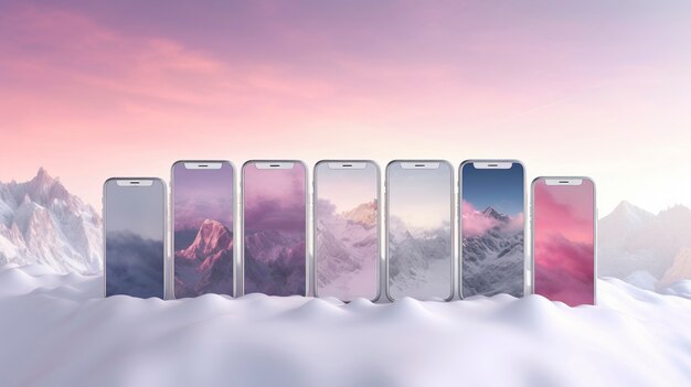 Bekijk smartphones met abstract achtergrondpapier dat uit het scherm komt
