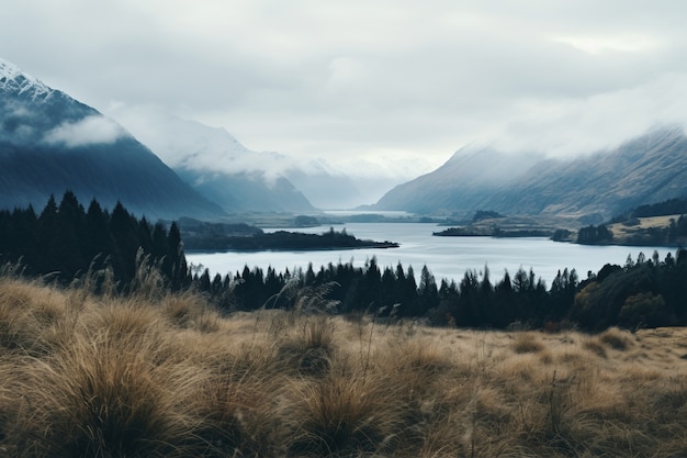 Bergachtig natuurlandschap met meer