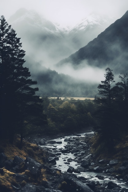 Bergachtig natuurlandschap met rivier