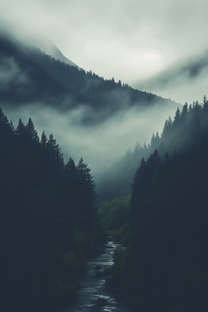 Bergachtig natuurlandschap met rivier