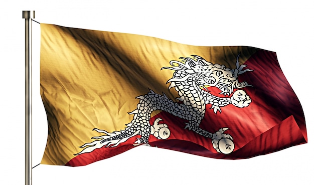 Gratis foto bhutan national flag geïsoleerde 3d witte achtergrond