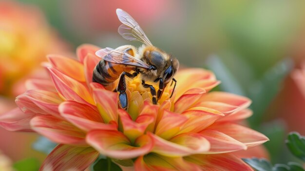 Bij op bloem in de natuur