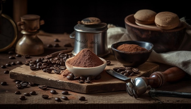 Gratis foto biologische gemalen koffiebonen voor een gastronomisch brouwsel gegenereerd door ai