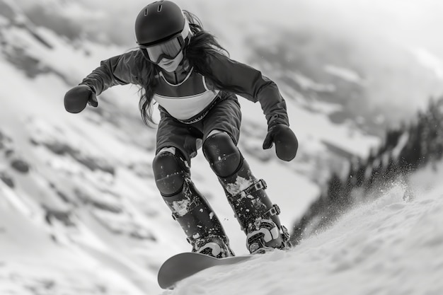 Gratis foto black and white portrait of athlete competing in the paralympics championship games