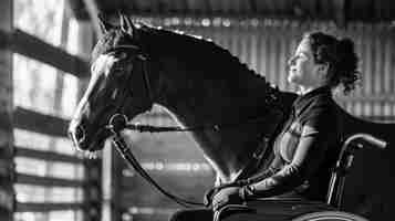 Gratis foto black and white portrait of athlete competing in the paralympics championship games