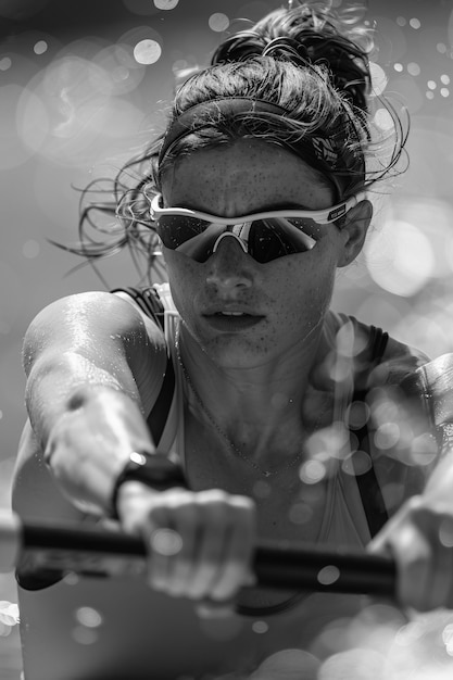 Gratis foto black and white portrait of athlete participating in the olympic championship sports