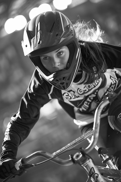 Gratis foto black and white portrait of athlete participating in the olympic championship sports