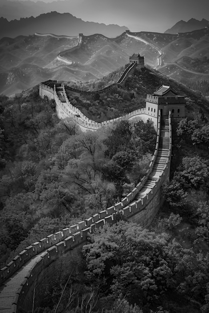 Gratis foto black and white scene of the great wall of china