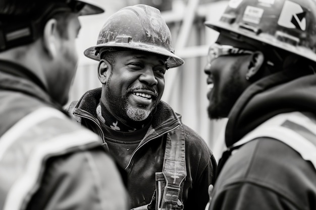 Gratis foto black and white scene showcasing the life of construction workers on the site