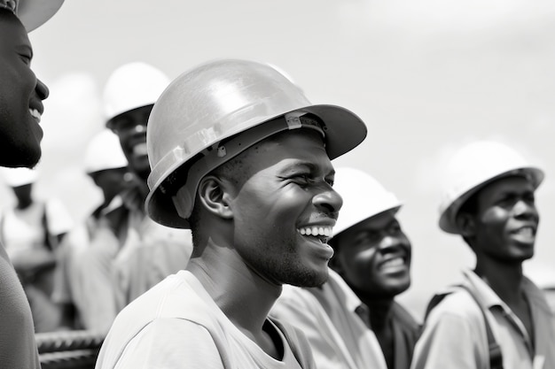 Gratis foto black and white scene showcasing the life of construction workers on the site