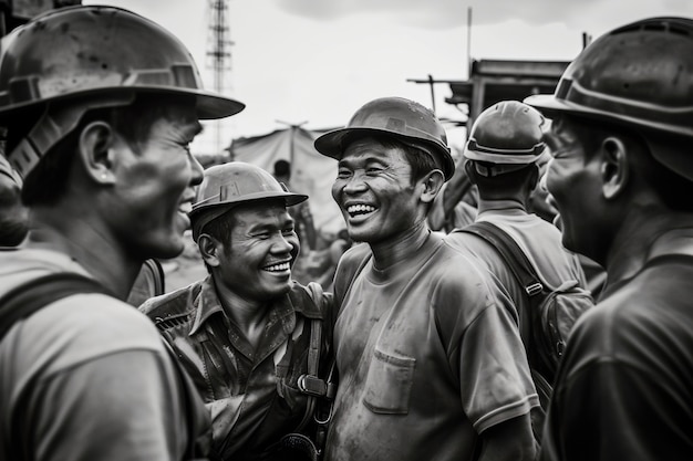 Gratis foto black and white scene showcasing the life of construction workers on the site