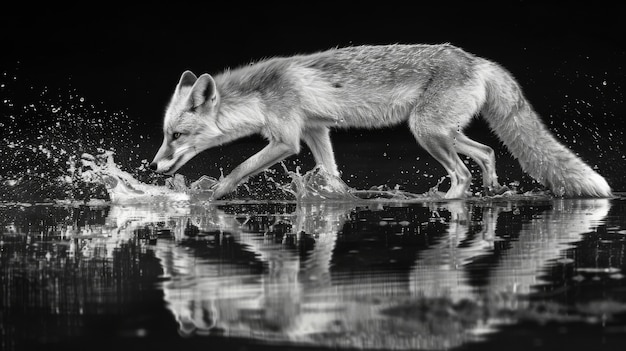 Gratis foto black and white view of wild fox in its natural habitat