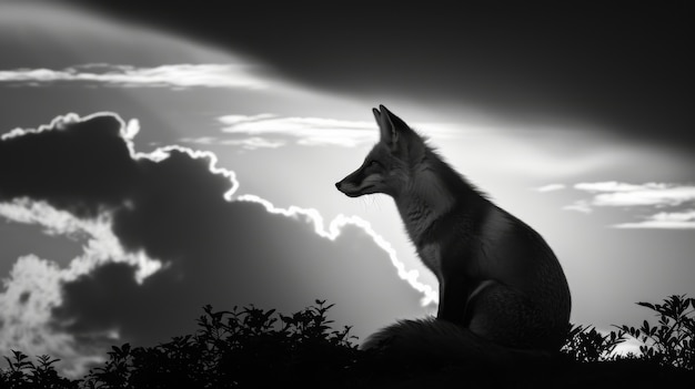 Gratis foto black and white view of wild fox in its natural habitat