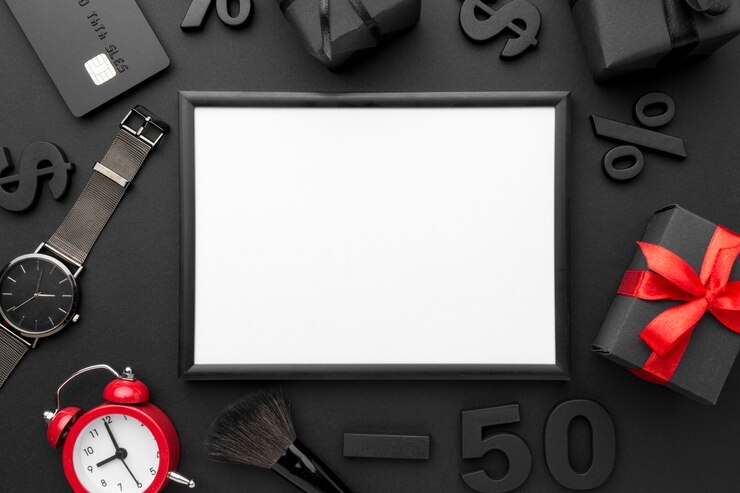 Gratis Foto black friday-verkoopelementenassortiment met leeg frame
