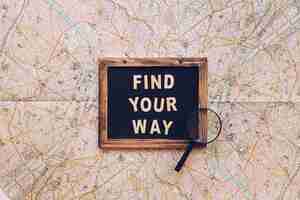 Gratis foto blackboard met find your way-woorden op de kaart