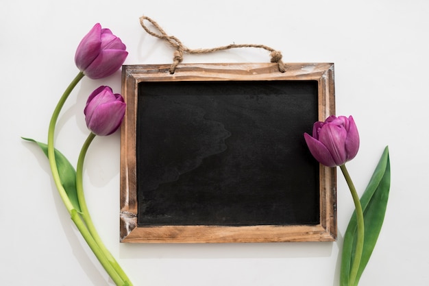 Blackboard met tulpen