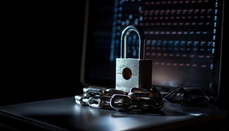 Gratis Foto blauw hangslot beveiligt computerdatanetwerkverbinding veilig gegenereerd door ai