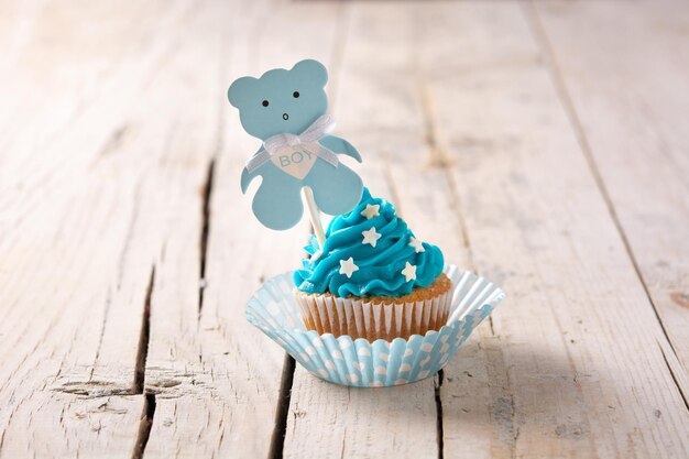 Blauwe cupcakes voor babyshower