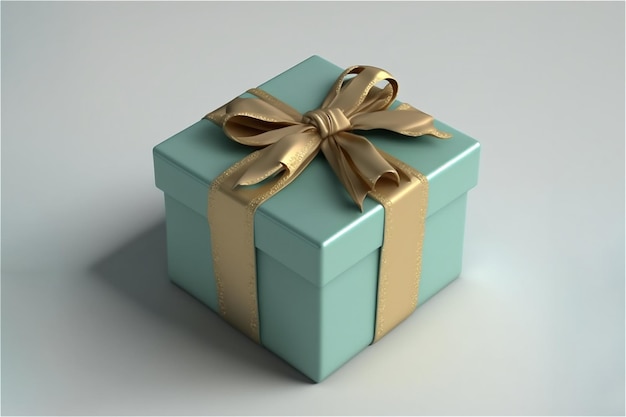 Blauwe geschenkdoos met gouden strikken op geïsoleerde achtergrond Minimaal decoratiepakket
