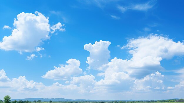 Blauwe hemel en pluizige witte wolken.