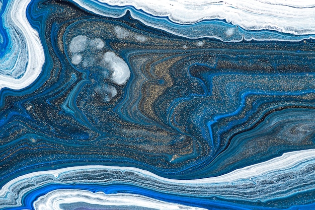 Blauwe marmeren swirl achtergrond abstracte vloeiende textuur experimentele kunst experimental