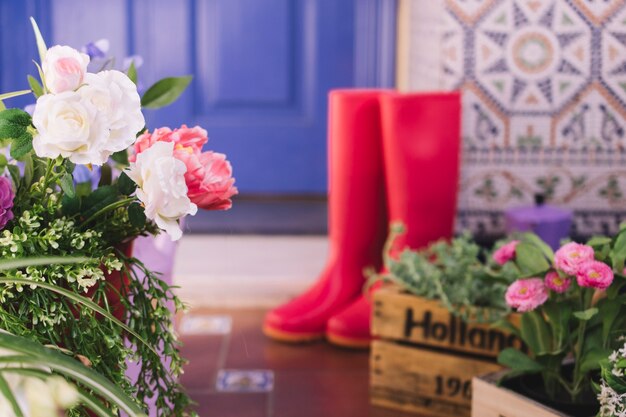 Bloemen en gumboots