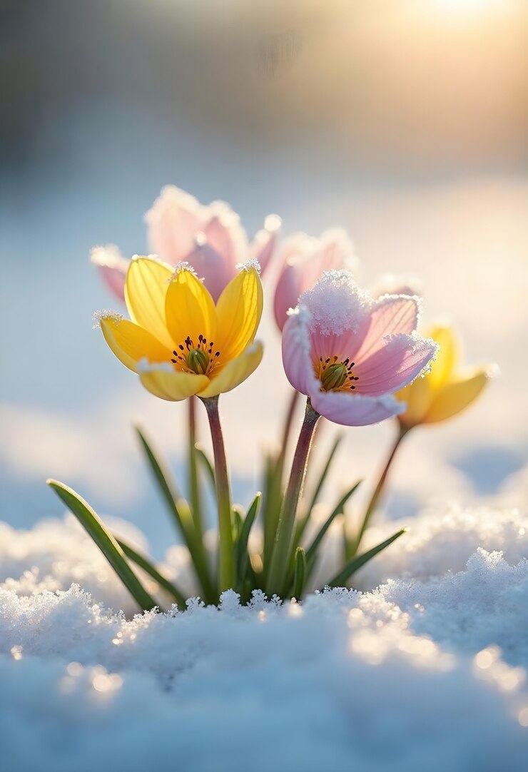 Gratis Foto bloemen in de sneeuw