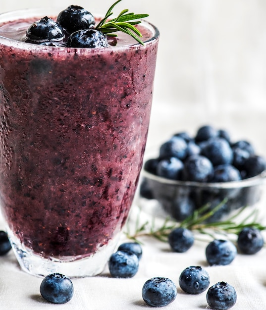 Blueberry smoothie close-up shot