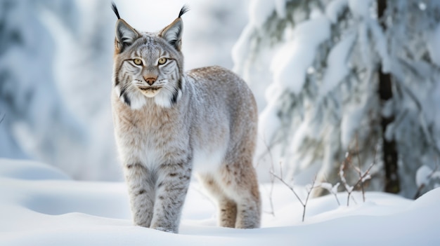 Gratis foto bobcat in de natuur winterseizoen