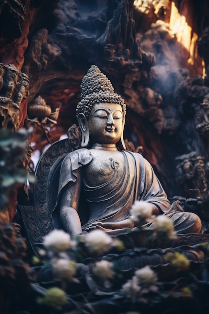 Gratis foto boeddha standbeeld voor meditatie en ontspanning