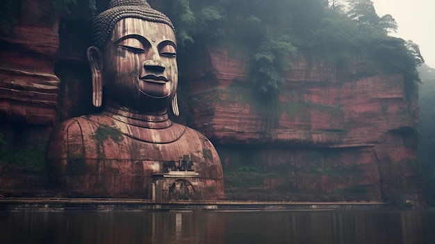 Gratis foto boeddhabeeld uitgehouwen in de berg