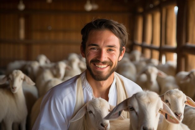 Boer die voor een fotorealistische geitenboerderij zorgt