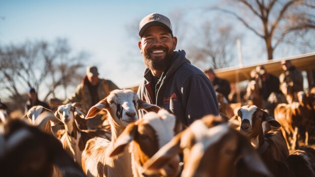 Boer die voor een fotorealistische geitenboerderij zorgt