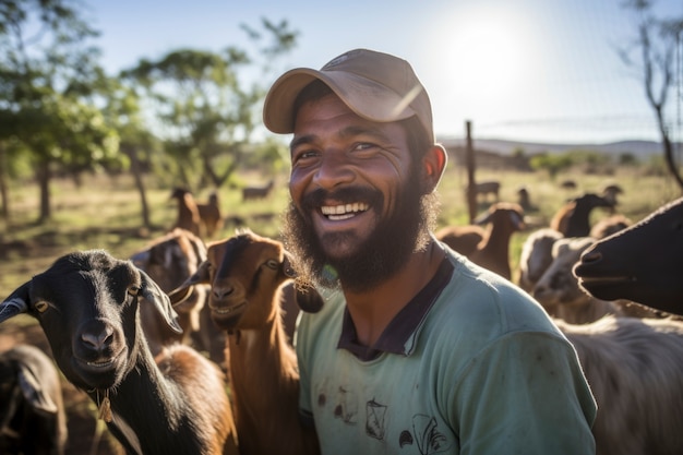 Boer die voor een geitenboerderij zorgt